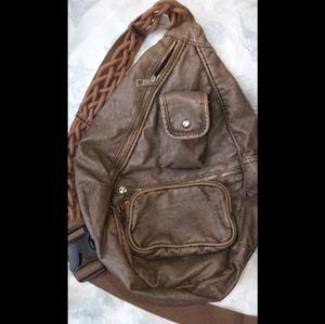 Brown multiple pockets crossbody sling bag